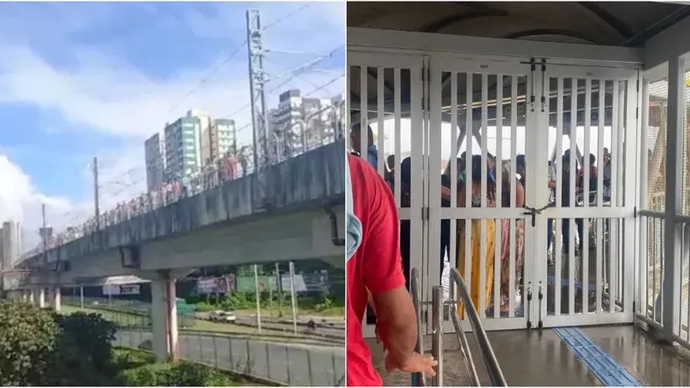Apagão: passageiros do metrô de Salvador caminham em meio aos trilhos após falta de energia